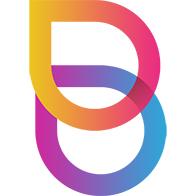 Bold Marketing and Design icon. A B from from two stacked raindrops in varying gradients of brilliant colors.